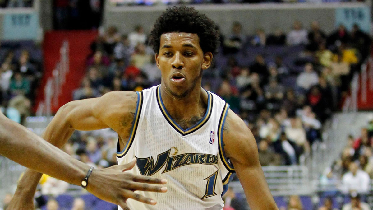 Washington Wizards shooting guard Nick Young (1) dribbles the ball against the Utah Jazz at Verizon Center.