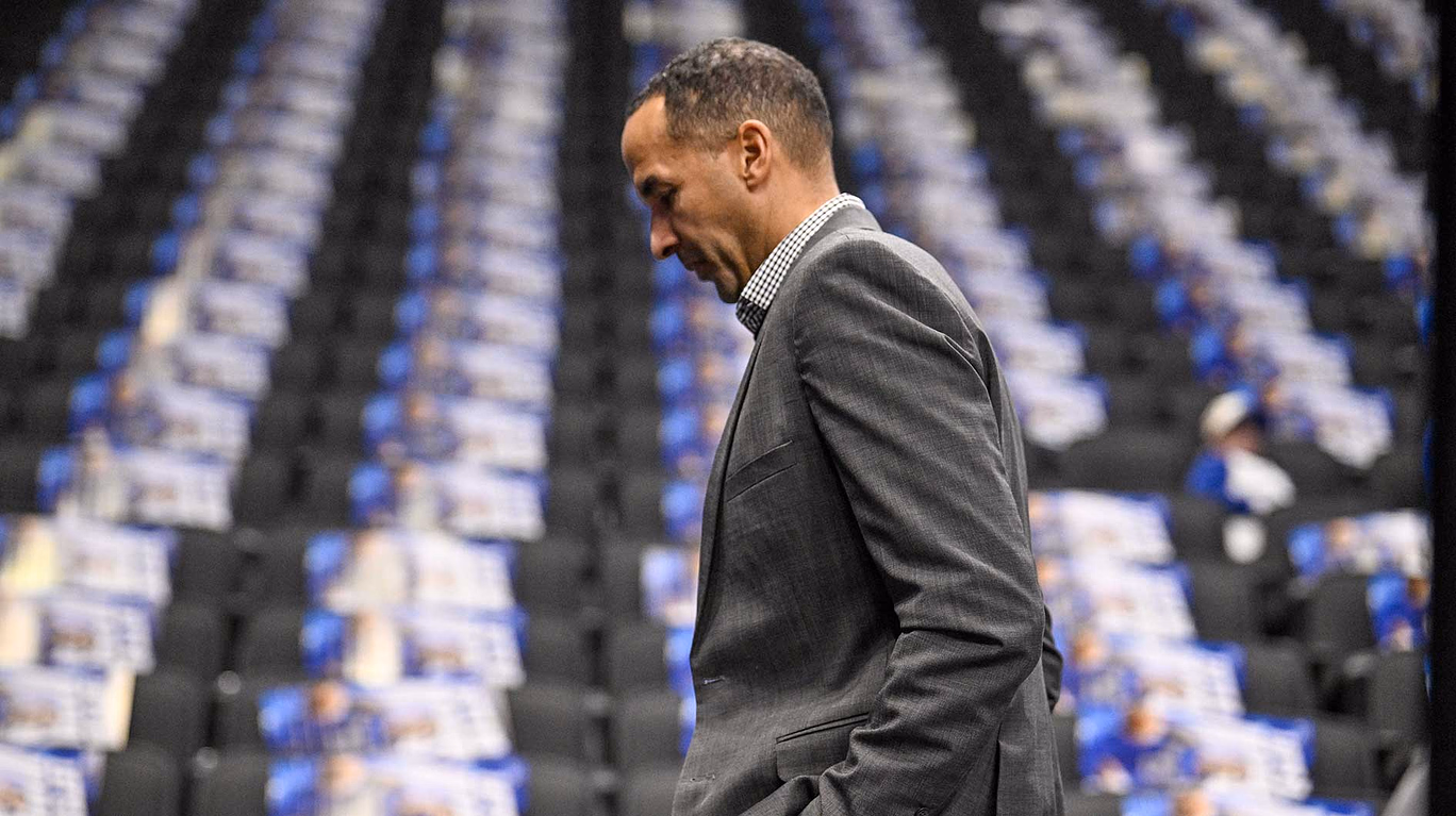 Dallas Mavericks general manager Nico Harrison walks off the court before the game between the Dallas and the Sacramento Kings.