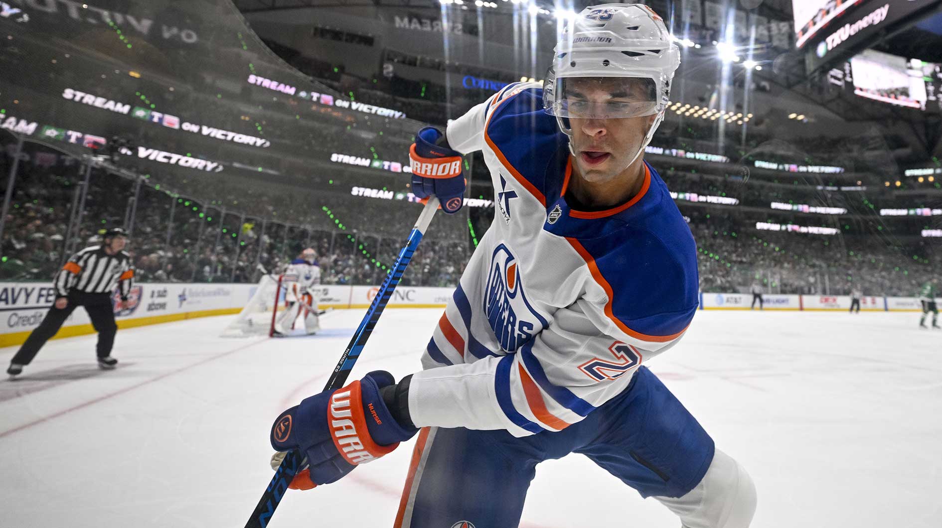 Edmonton Oilers defenseman Darnell Nurse (25) in action during the game between the Dallas Stars and the Edmonton Oilers in game five of the Western Conference Final of the 2025 Stanley Cup Playoffs at American Airlines Center.