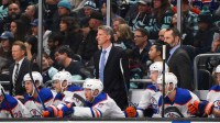 Edmonton Oilers head coach Kris Knoblauch during the first period against the Seattle Kraken at Climate Pledge Arena.