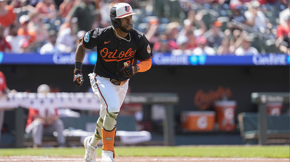 Baltimore Orioles center fielder Cedric Mullins (31) runs out an RBI double against the Washington Nationals during the sixth inning at Oriole Park at Camden Yards.