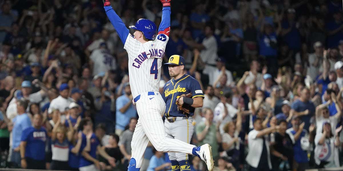 Jun 17, 2025; Chicago, Illinois, USA; Chicago Cubs outfielder Pete Crow-Armstrong (4) runs the bases after hitting a home run against the Milwaukee Brewers during the eighth inning at Wrigley Field.