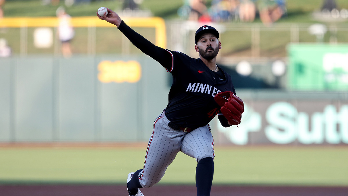 Minnesota Twins starting pitcher Pablo Lopez (49) throws a pitch against the Athletics during the first inning at Sutter Health Park.