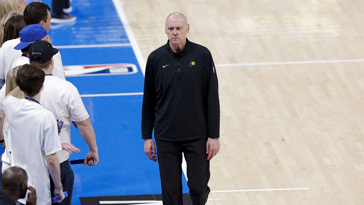 Pacers head coach Rick Carlisle looks on during the fourth quarter against the Oklahoma City Thunder of game two of the 2025 NBA Finals at Paycom Center