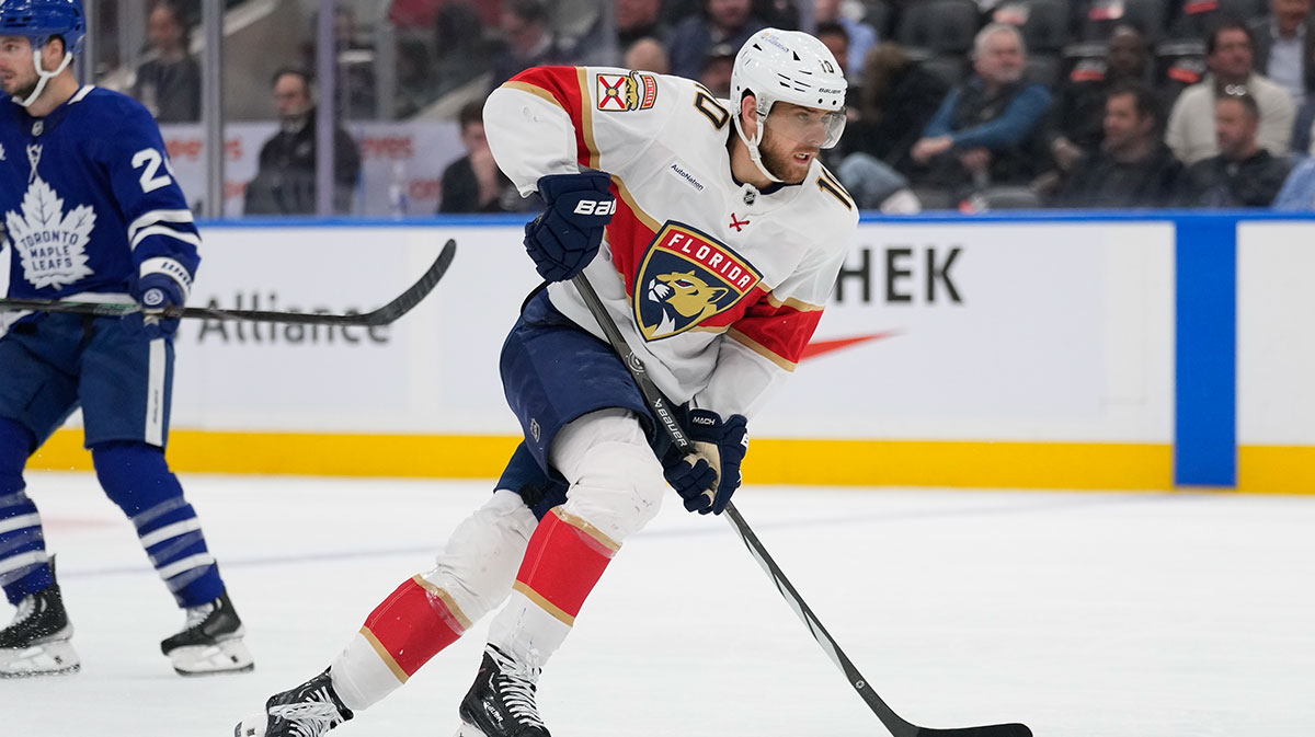 Florida Panthers forward A.J. Greer (10) skates against the Toronto Maple Leafs during the second period at Scotiabank Arena