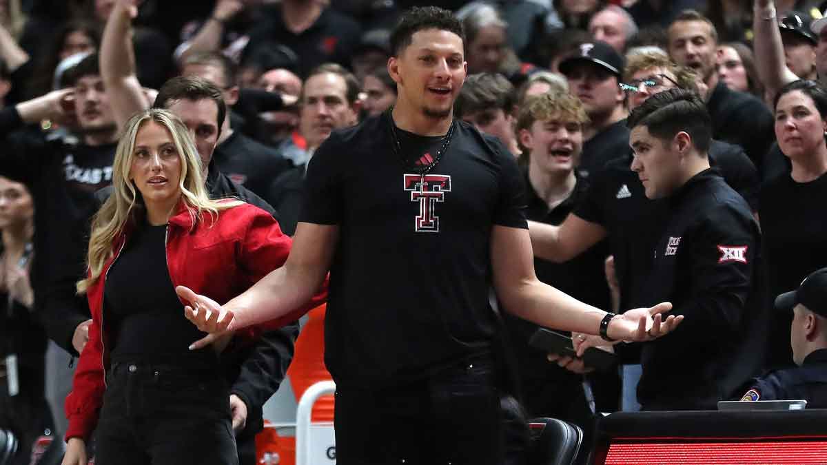 NFL Kansas City Chiefs player and Texas Tech Red Raiders alumni Patrick Mahomes II reacts to a call in the second half in the game against the Houston Cougars at United Supermarkets Arena.