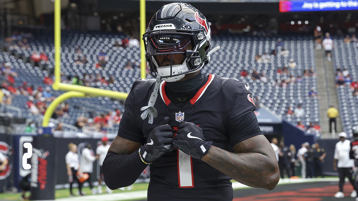 Houston Texans wide receiver Stefon Diggs (1) before the game against the New York Giants at NRG Stadium.
