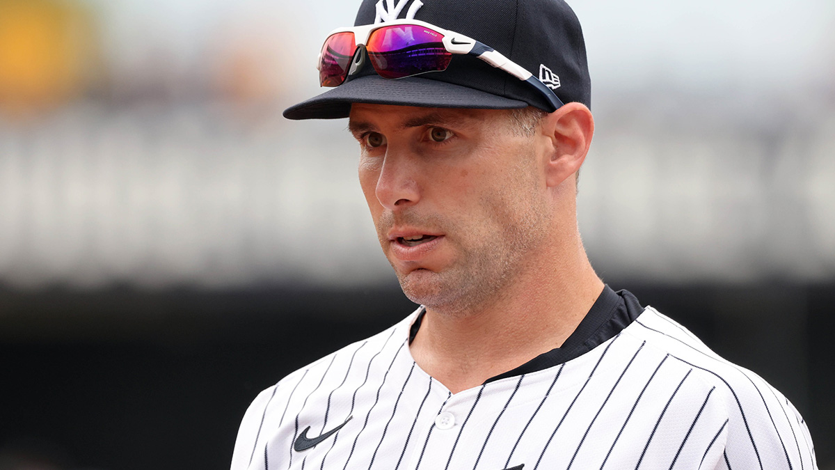 Mar 16, 2025; Tampa, Florida, USA; New York Yankees first base Paul Goldschmidt (48) looks on against the Pittsburgh Pirates at George M. Steinbrenner Field. Mandatory Credit: Kim Klement Neitzel-Imagn Images