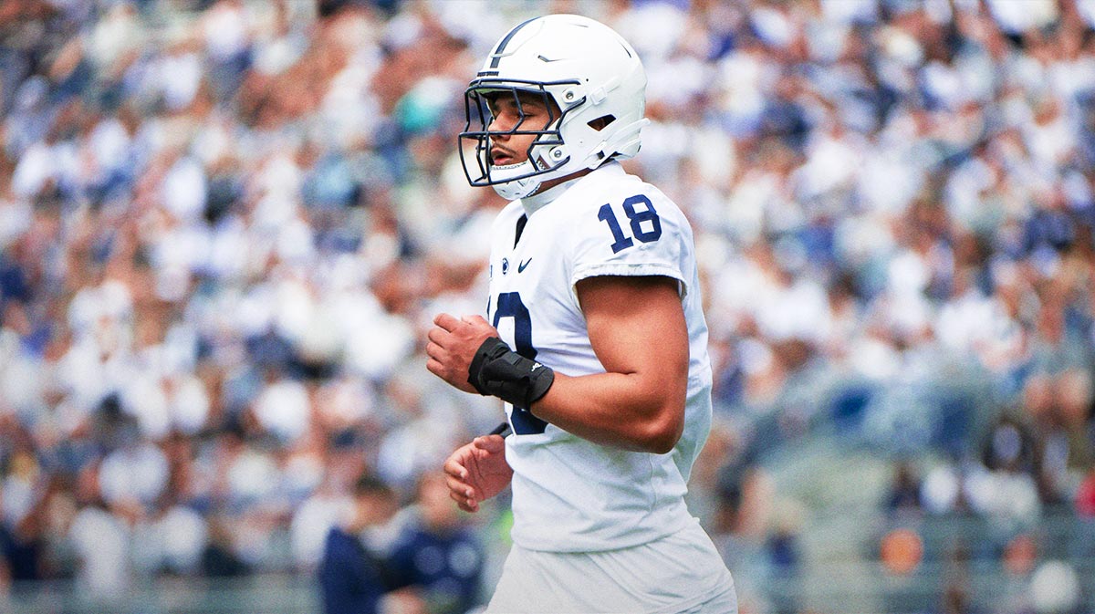 Penn State defensive end Max Granville (18) during the Blue-White game at Beaver Stadium on Saturday, April 26, 2025, in State College. The White team defeated the Blue team, 10-8.
