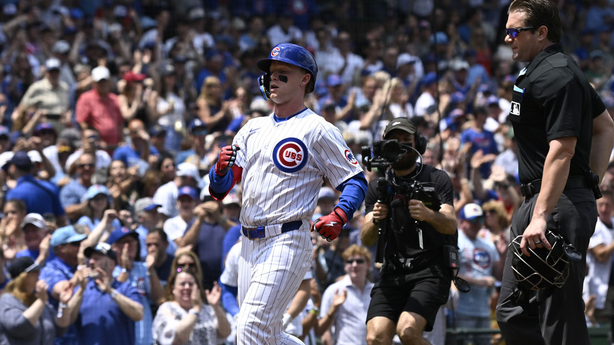 Chicago Cubs outfielder Pete Crow-Armstrong (4) reacts after he hits a two run home run against the Milwaukee Brewers during the first inning at Wrigley Field.