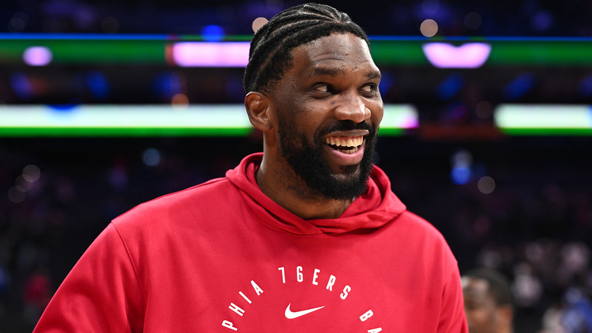 Philadelphia 76ers center Joel Embiid reacts after the game against the Minnesota Timberwolves at Wells Fargo Center.