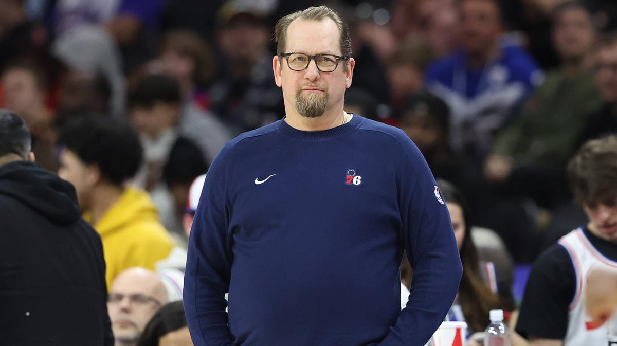Philadelphia 76ers head coach Nick Nurse looks on during the third quarter against the Toronto Raptors at Wells Fargo Center.