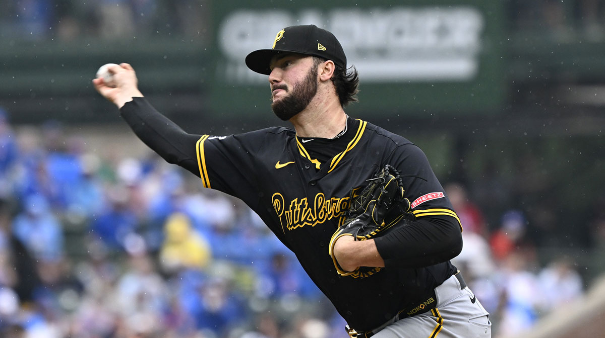 Pittsburgh Pirates pitcher Paul Skenes (30) delivers against the Chicago Cubs during the first inning at Wrigley Field.