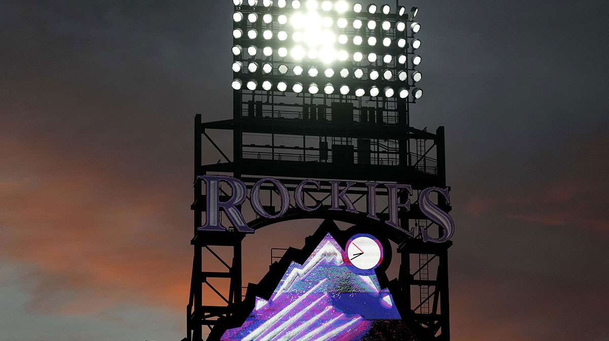 Jun 24, 2025; Denver, Colorado, USA; General view of backboard of Coors Field during the sixth inning of the game between the Los Angeles Dodgers against the Colorado Rockies. Mandatory Credit: Ron Chenoy-Imagn Images