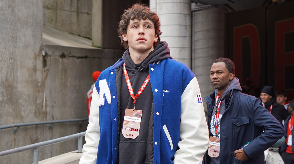 Peyton Falzone visits OSU the day of the Ohio State Buckeyes' 38-15 win over the Indiana Hoosiers in an NCAA football game at Ohio Stadium in Columbus on Saturday, Nov. 23, 2024.