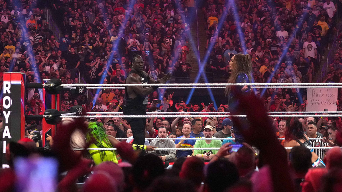 R-Truth and Nia Jax at the Royal Rumble on January 27, 2024.