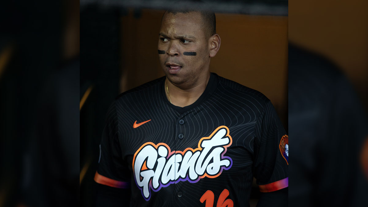 San Francisco Giants designated hitter Rafael Devers (16) emerges from the clubhouse to play his first game for the Giants against the Cleveland Guardians during the first inning.