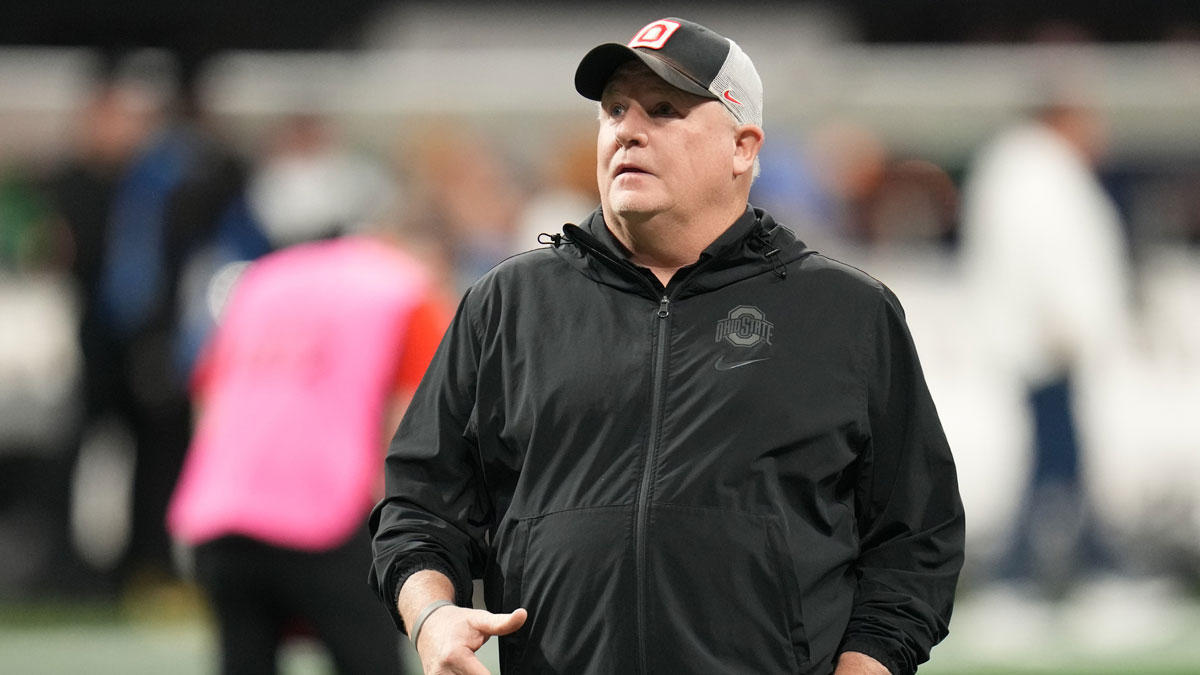 Ohio State Buckeyes offensive coordinator Chip Kelly before playing against the Notre Dame Fighting Irish the CFP National Championship college football game at Mercedes-Benz Stadium.