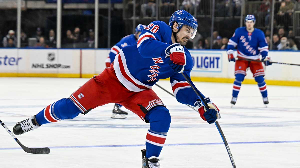New York Rangers left wing Chris Kreider (20) attempts a shot against the Tampa Bay Lightning during the second period at Madison Square Garden