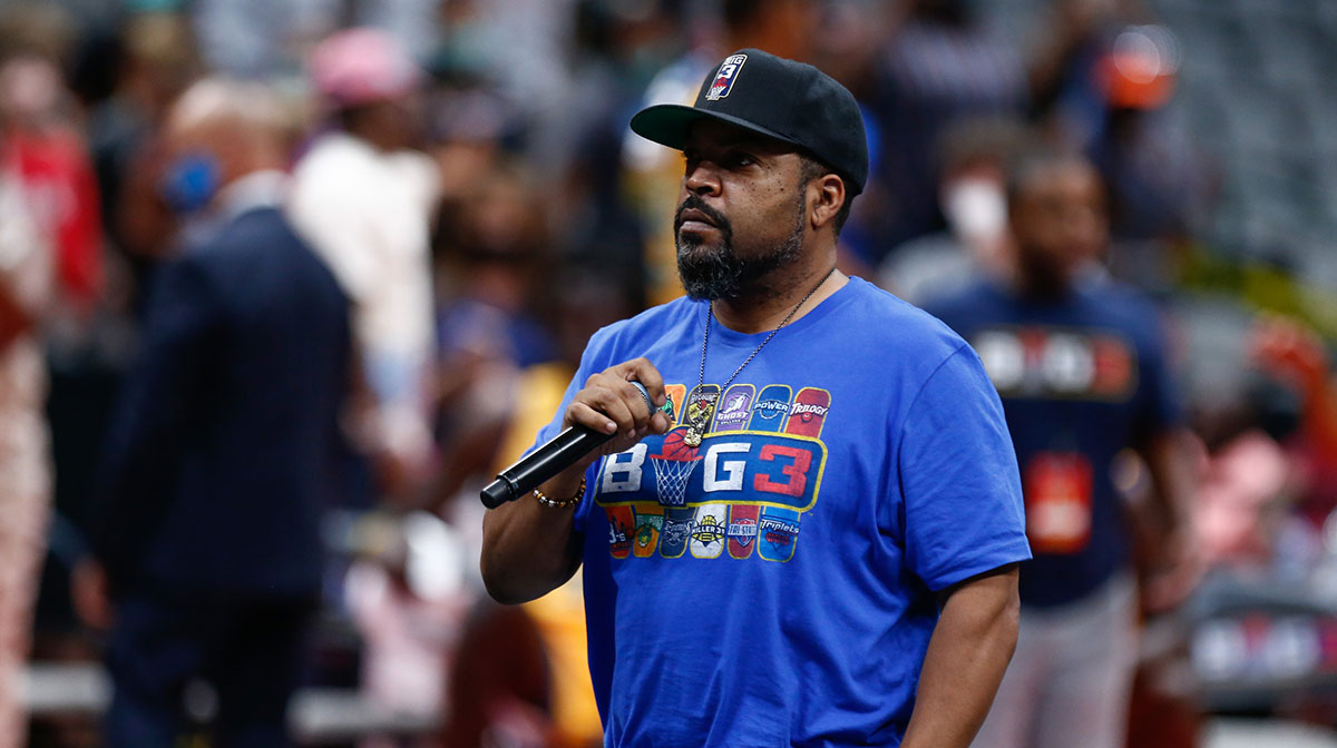 Music artist and owner Ice Cube performs during week four of the Big3 3-on-3 basketball league at American Airlines Center.