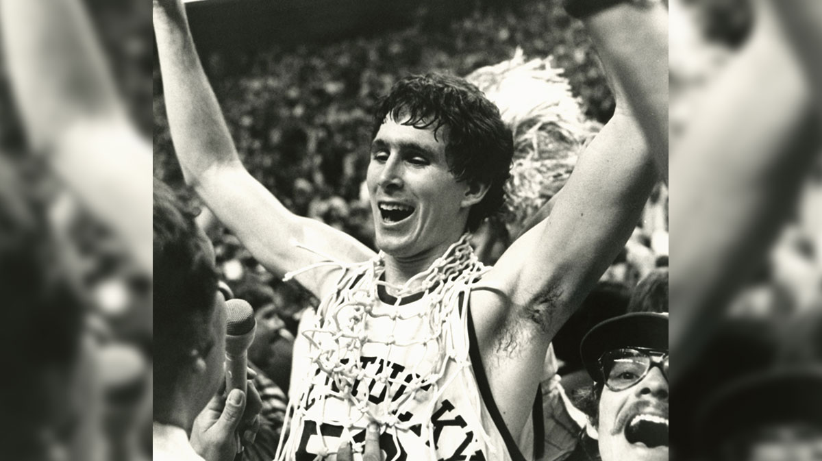 Kentucky Wildcats center Rick Robey (53) celebrates a victory over the Duke Blue Devils during the championship game for the 1978 NCAA men basketball tournament. Kentucky beat Duke 94-88.