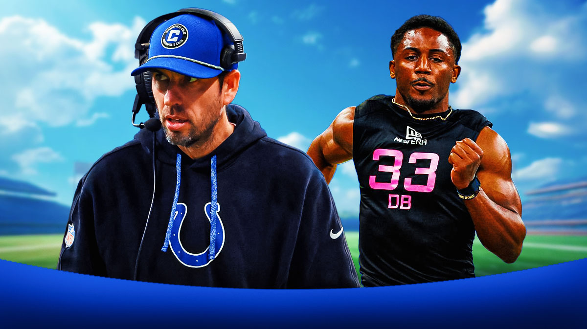 Colts HC Shane Steichen with Colts cornerback Justin Walley behind him