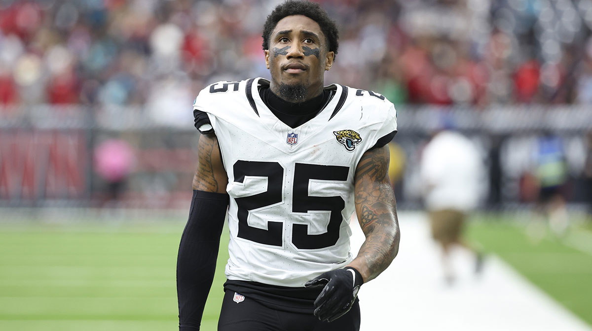 Sep 29, 2024; Houston, Texas, USA; Jacksonville Jaguars cornerback Ronald Darby (25) after the game against the Houston Texans at NRG Stadium. Mandatory Credit: Troy Taormina-Imagn Images