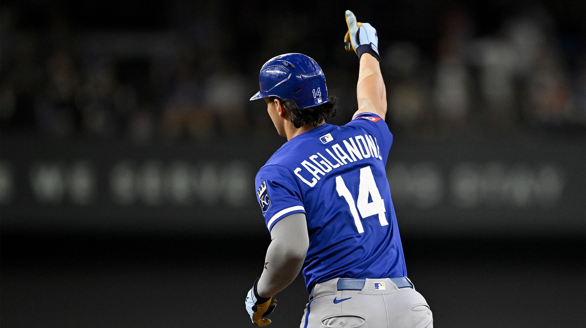 Kansas City Royals right fielder Jac Caglianone (14) rounds the bases after hitting a home run against the Texas Rangers during the ninth inning at Globe Life Field.