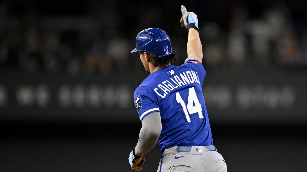 Kansas City Royals right fielder Jac Caglianone (14) rounds the bases after hitting a home run against the Texas Rangers during the ninth inning at Globe Life Field.