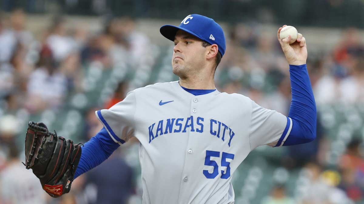 Kansas City Royals pitcher Cole Ragans (55) throws during the first inning against the Detroit Tigers at Comerica Park.