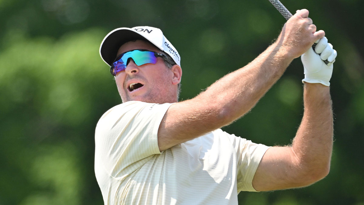 Ryan Fox hits his tee shot at the fifth hole during the third round of the RBC Canadian Open golf tournament.