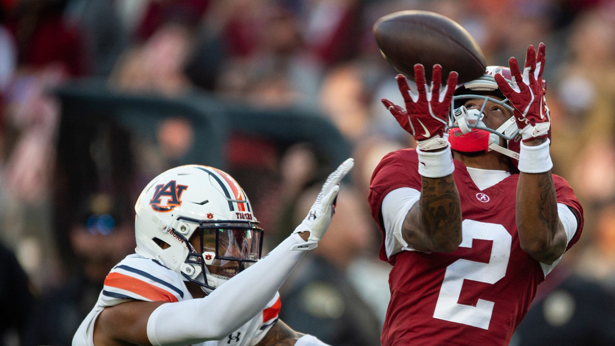 Alabama Crimson Tide wide receiver Ryan Williams (2) drops a pass guarded by Auburn Tigers defensive back Jay Crawford (23) as Auburn Tigers take on Alabama Crimson Tide at Bryant-Denny Stadium.