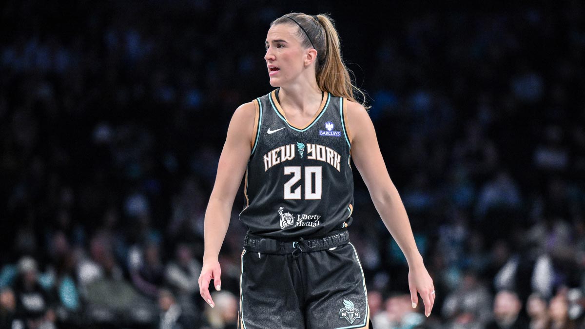New York Liberty guard Sabrina Ionescu (20) during the first half against the Golden State Valkyries at Barclays Center.