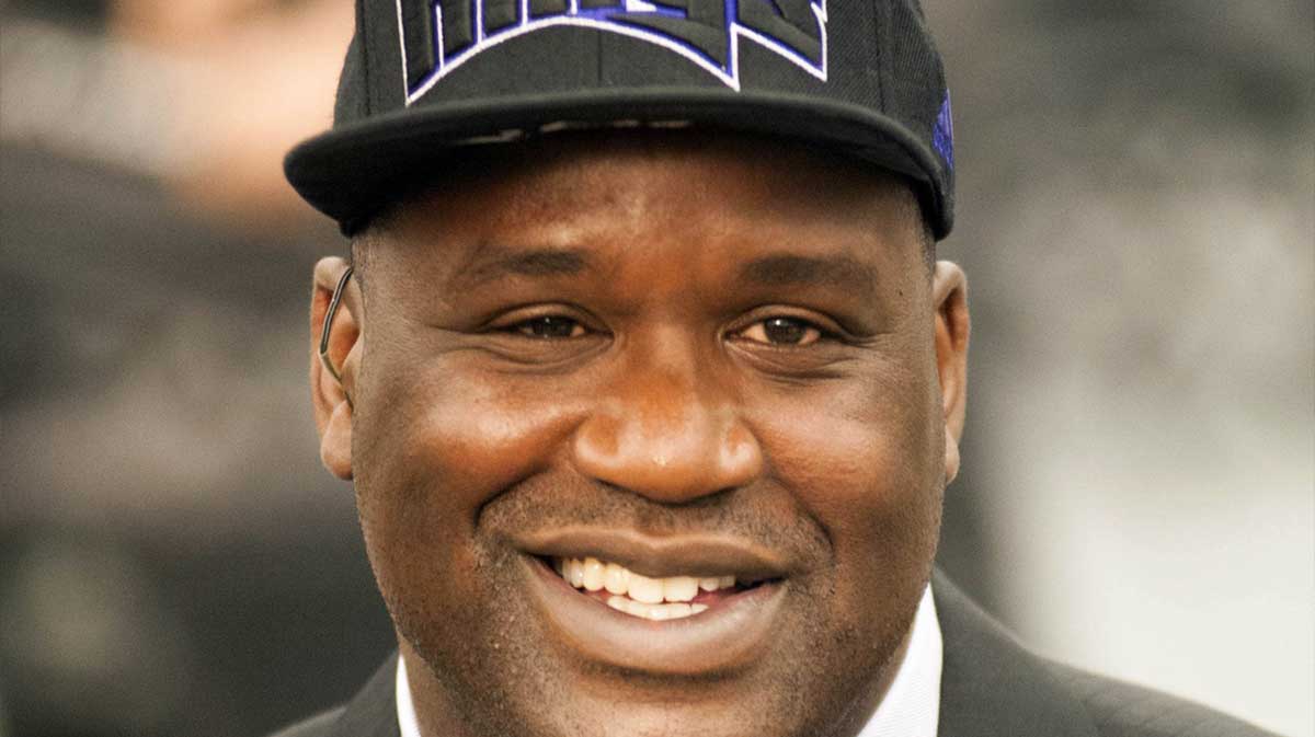 Sep 24, 2013; Sacramento, CA, USA; Sacramento Kings minority owner Shaquille O'Neal talks to the media after the press conference at Kings Practice Facility. Mandatory Credit: Ed Szczepanski-Imagn Images