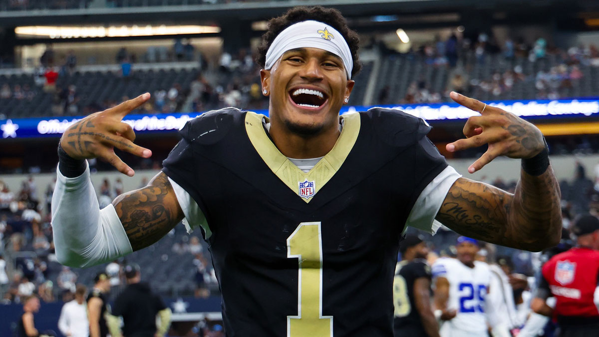 New Orleans Saints cornerback Alontae Taylor (1) reacts after the game against the Dallas Cowboys at AT&T Stadium.