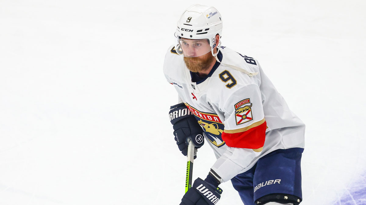 Florida Panthers center Sam Bennett (9) skates during the warmup period against the Edmonton Oilers in game five of the 2025 Stanley Cup Final at Rogers Place.