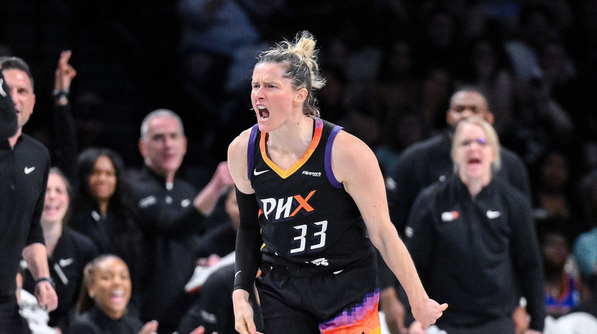 Phoenix Mercury guard Sami Whitcomb (33) reacts during the second half against the New York Liberty at Barclays Center.