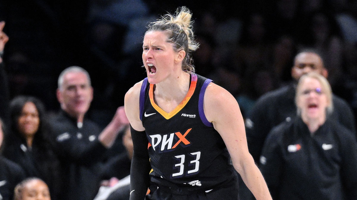 Phoenix Mercury guard Sami Whitcomb (33) reacts during the second half against the New York Liberty at Barclays Center.