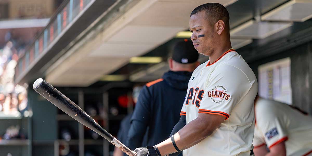 San Francisco Giants infielder Rafael Devers (16) gets ready to bat during the first inning against the Cleveland Guardians at Oracle Park.