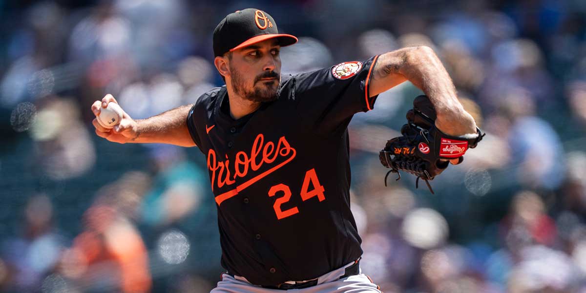 Balitimore Orioles starter Zach Eflin (24) delivers a pitch during the first inning against the Seattle Mariners at T-Mobile Park.