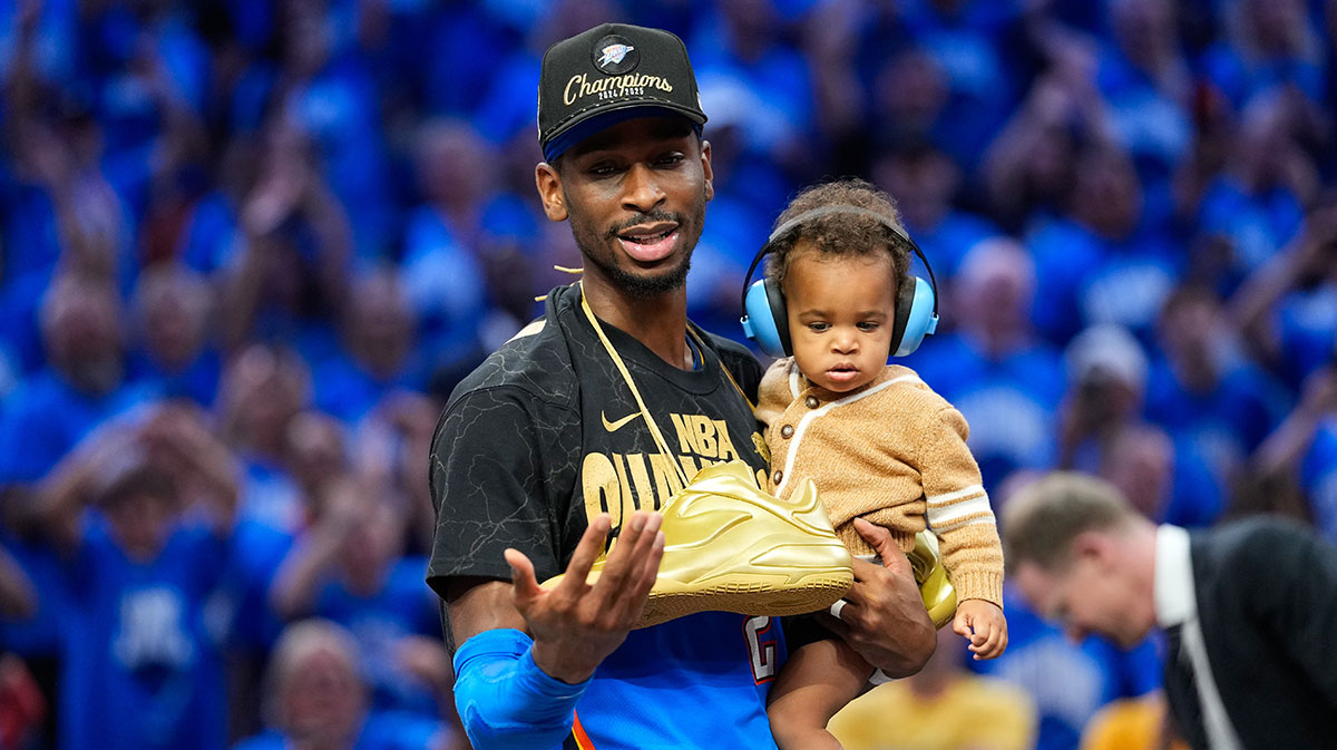 Oklahoma City Thunder guard Shai Gilgeous-Alexander (2) after winning game seven of the 2025 NBA Finals against the Indiana Pacers at Paycom Center.