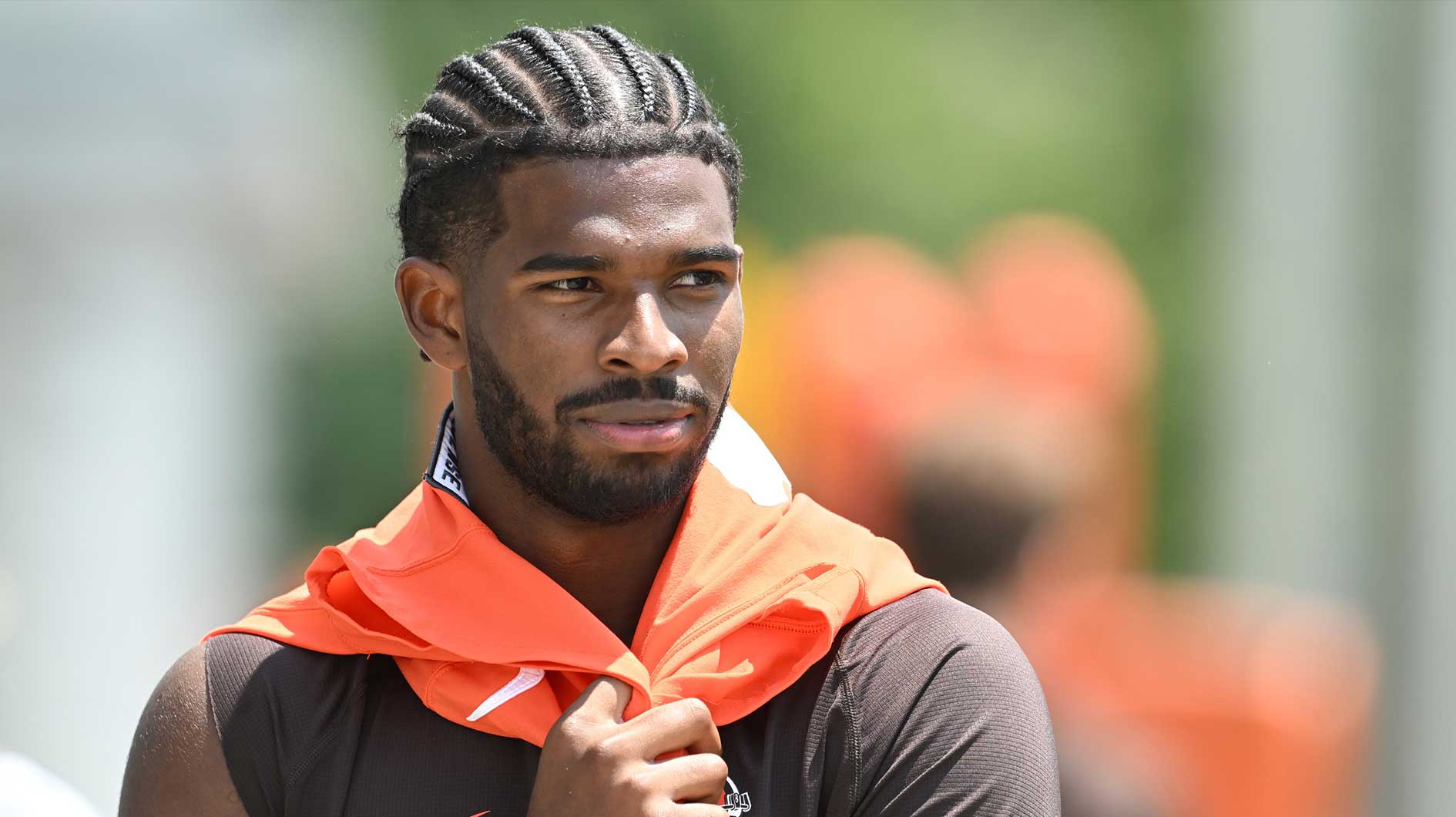 Cleveland Browns quarterback Shedeur Sanders (12) walks off the field during minicamp at CrossCountry Mortgage Campus.