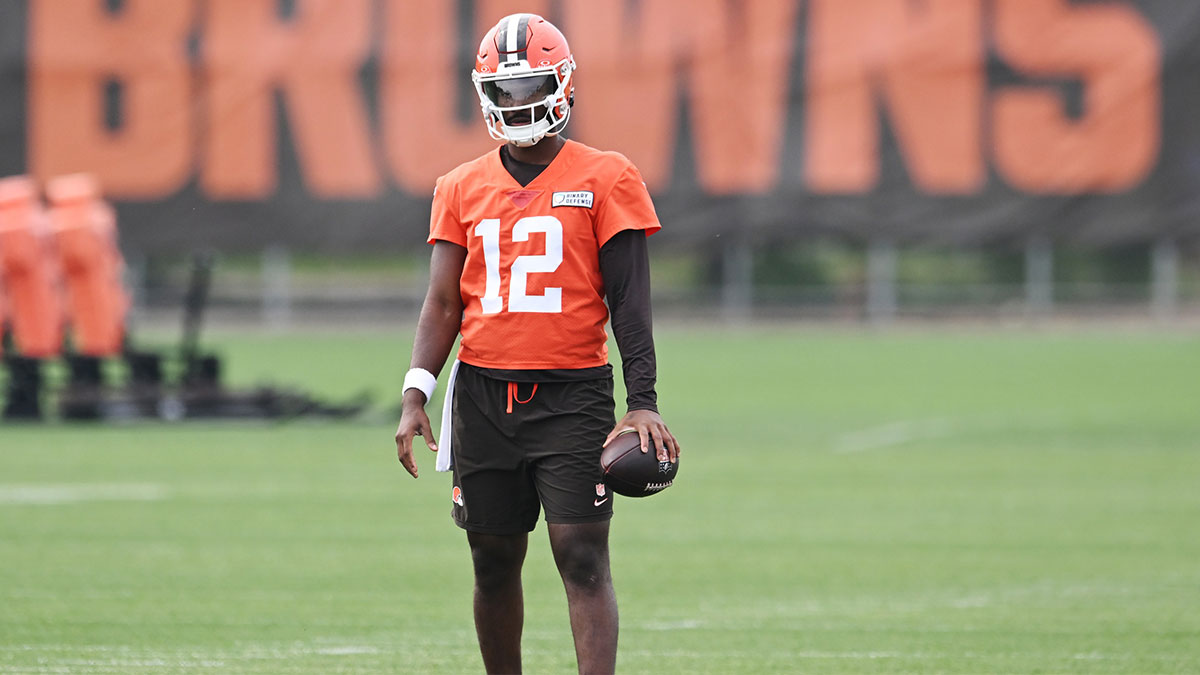 Cleveland Browns quarterback Shedeur Sanders (12) during mini camp at CrossCountry Mortgage Campus.