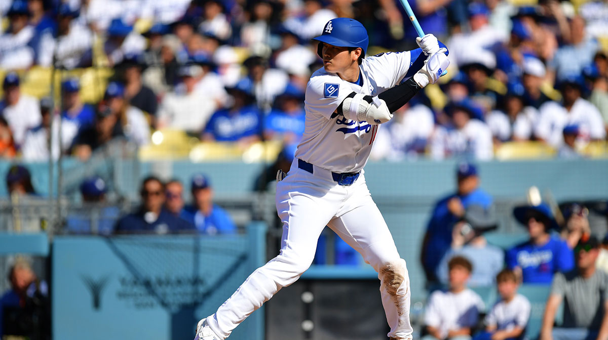 Los Angeles Dodgers designated hitter Shohei Ohtani (17) at bat during the second inning against the San Francisco Giants at Dodger Stadium.
