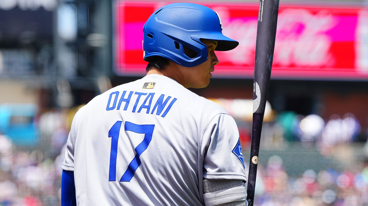 Jun 26, 2025; Denver, Colorado, USA; Los Angeles Dodgers designated hitter Shohei Ohtani (17) during the first inning against the Colorado Rockies at Coors Field. Mandatory Credit: Ron Chenoy-Imagn Images