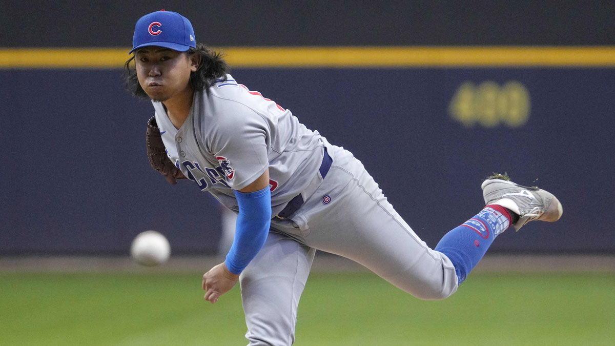 Chicago Cubs pitcher Shota Imanaga (18) delivers a pitch against the Milwaukee Brewers in the first inning at American Family Field