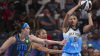 Chicago Sky forward Angel Reese protects the ball over Atlanta Dream forward Brionna Jones during the second half at Gateway Center Arena at College Park.