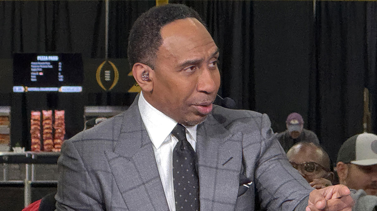 ESPN personality Stephen A. Smith on the ESPN First Take set at the CFP Fan Central at the George World Congress Center.