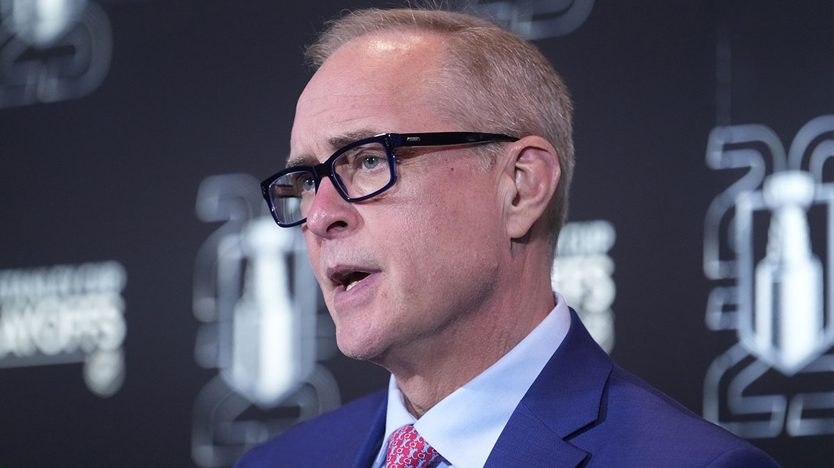 Florida Panthers head coach Paul Maurice during the post game media conference following a win in game seven of the second round of the 2025 Stanley Cup Playoffs over the Toronto Maple Leafs at Scotiabank Arena.