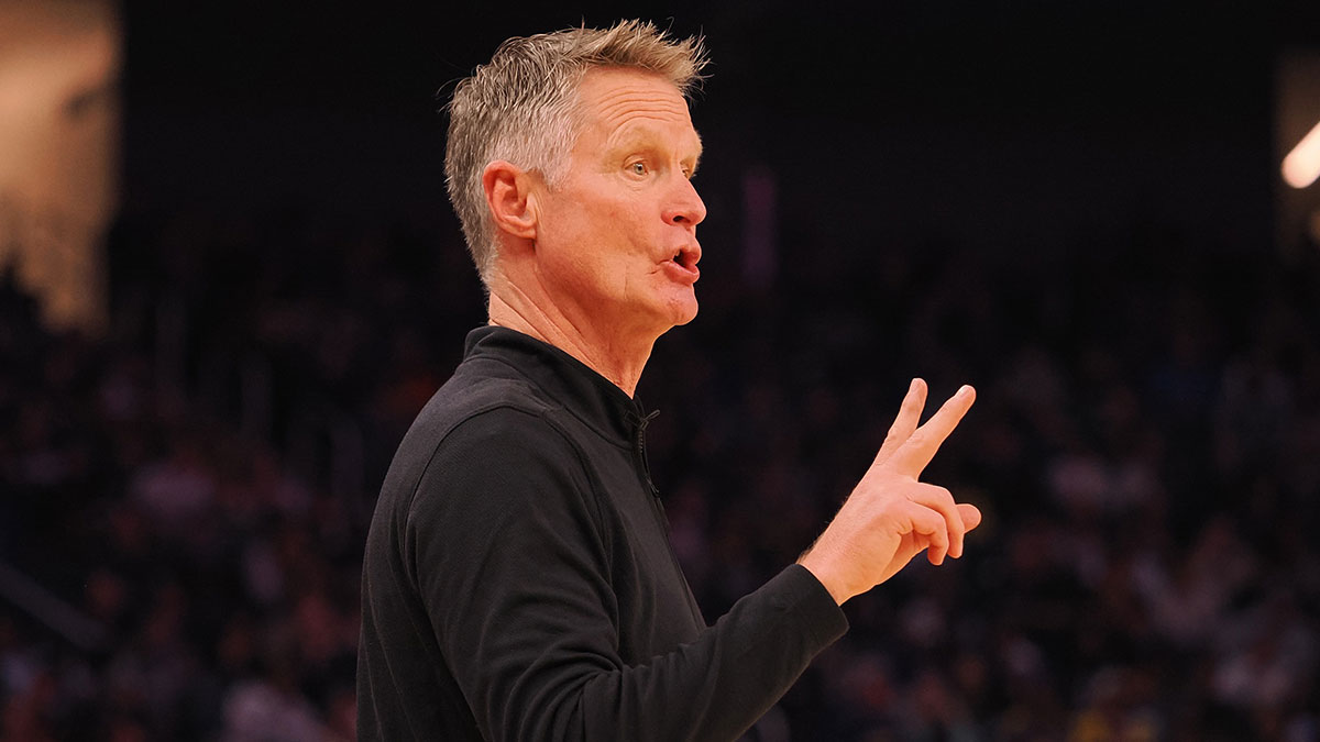 Golden State Warriors head coach Steve Kerr on the sideline during the first quarter against the Denver Nuggets.